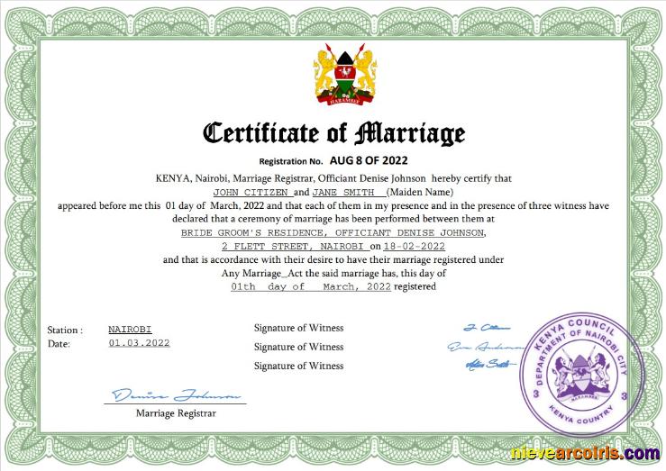 Kenya marriage certificate